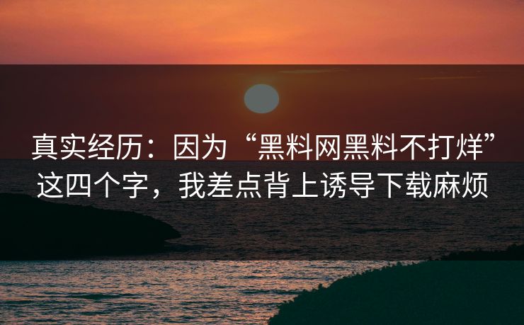 真实经历：因为“黑料网黑料不打烊”这四个字，我差点背上诱导下载麻烦